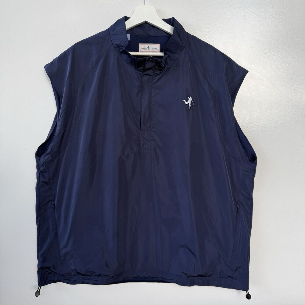 Payne Stewart Men Vintage Golf 1/4 Zip Windbreaker Pullover XXL Navy Sleeveless
